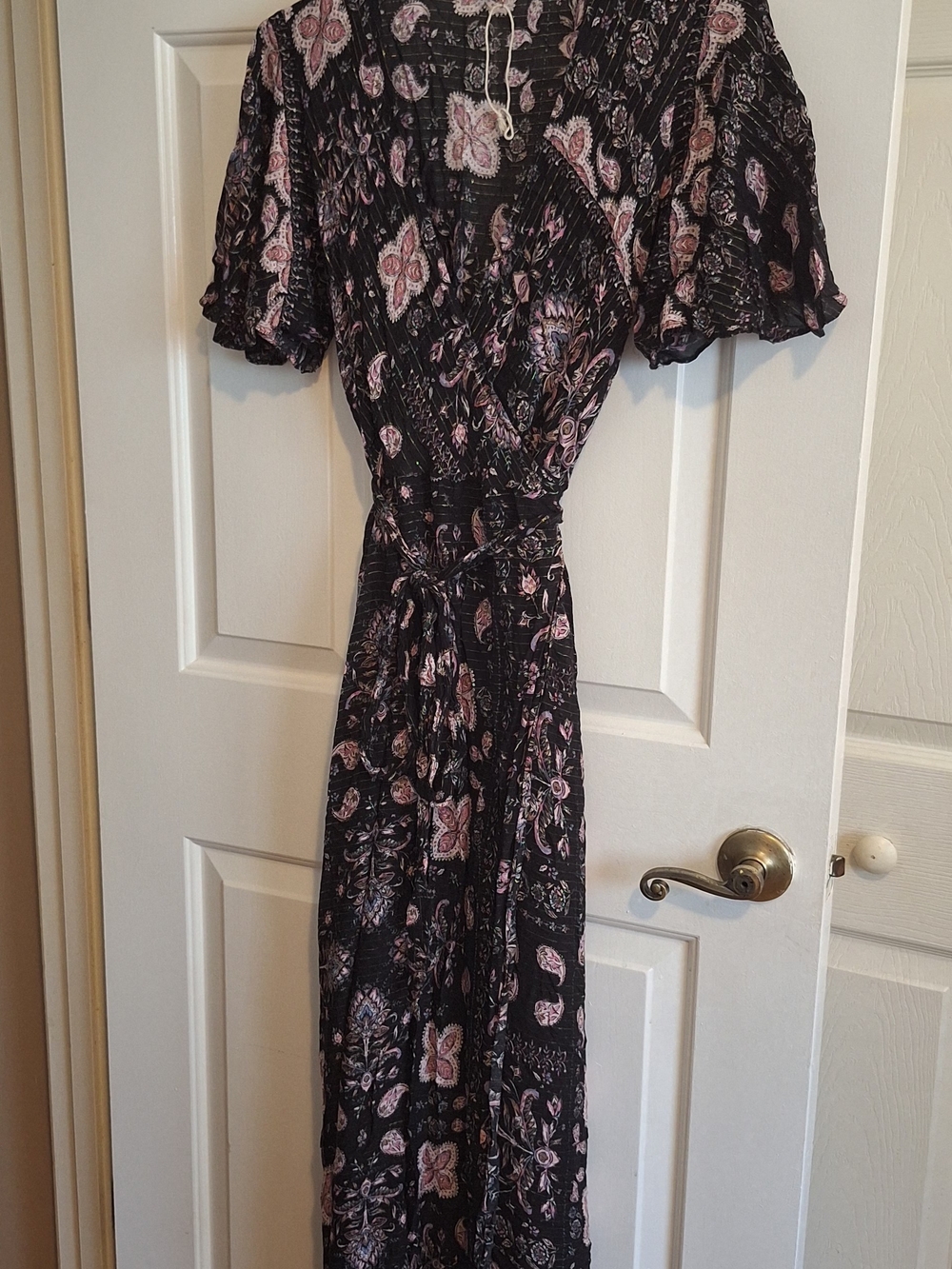 Love Stitch Black Maxi Dress with Pink Floral Print